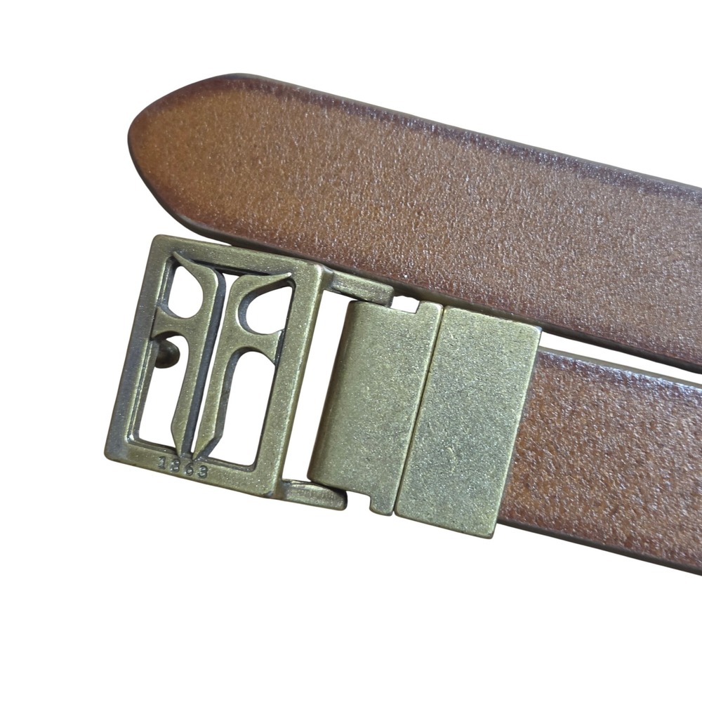 Frye DC859C Cognac Brown Genuine Reversible Leather Belt L Antique Brass Buckle